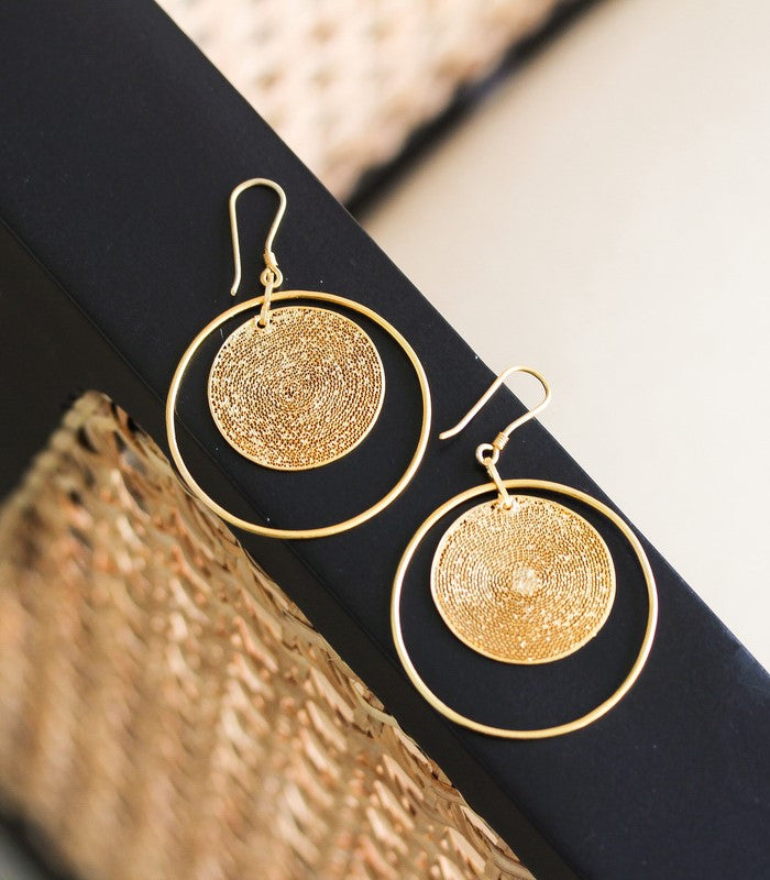 Dionne Gold Disc Hoop Earrings In Filipino Filigree AMAMI