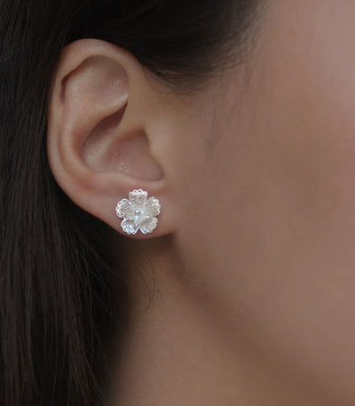 Gumamela Filigree Stud Earrings in Silver - AMAMI
