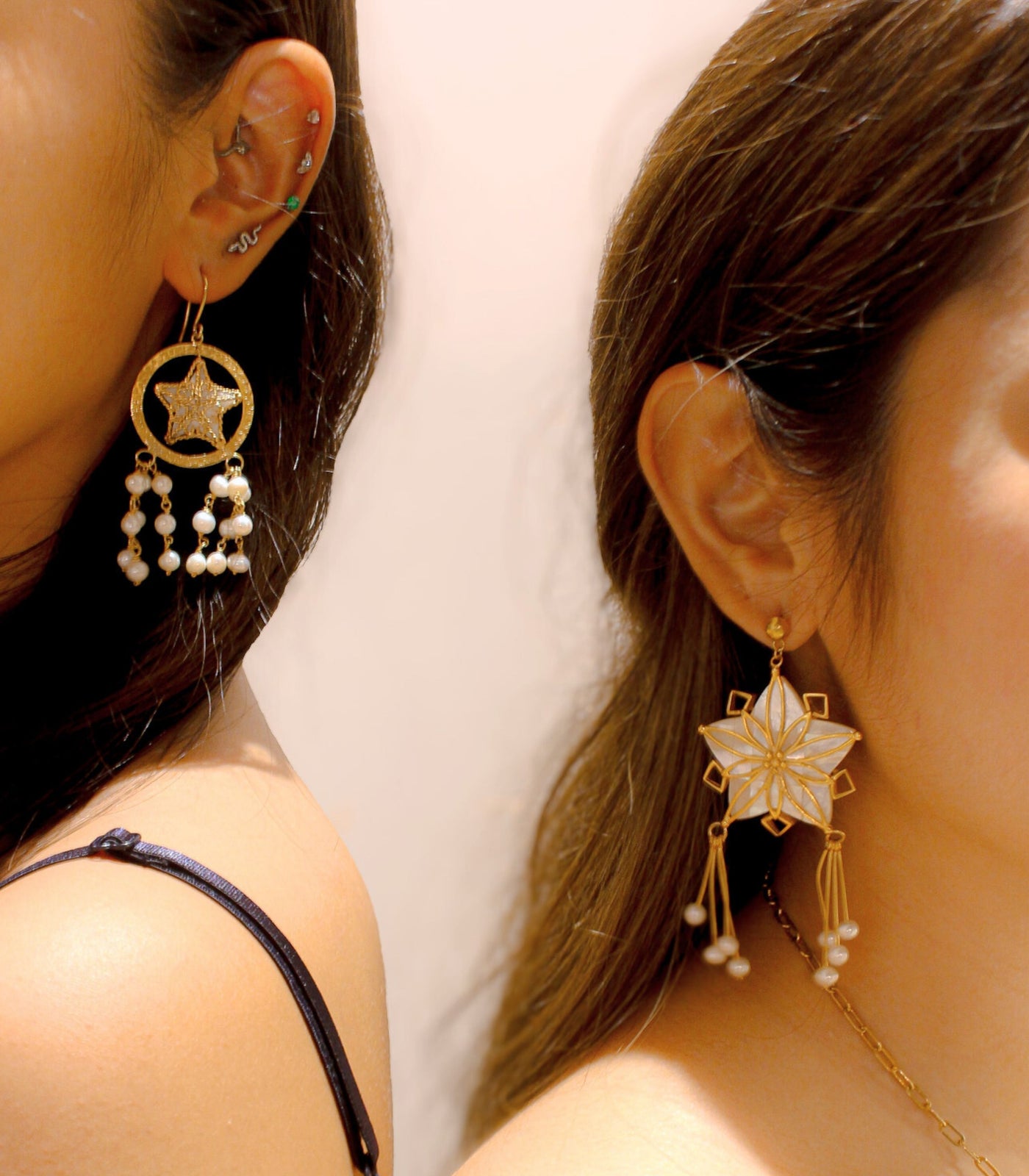 Luz Golden Parol Earrings and Golden Parol Shell Earrings - AMAMI