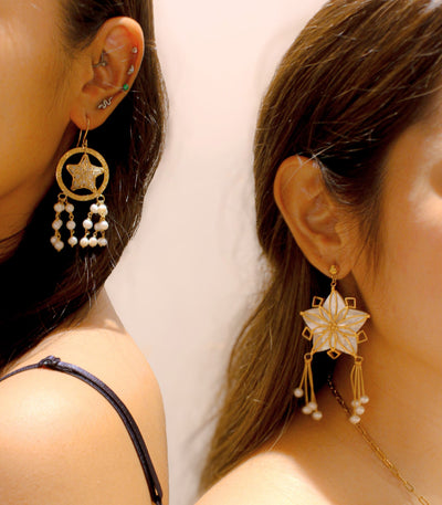 Luz Golden Parol Earrings and Golden Parol Shell Earrings - AMAMI