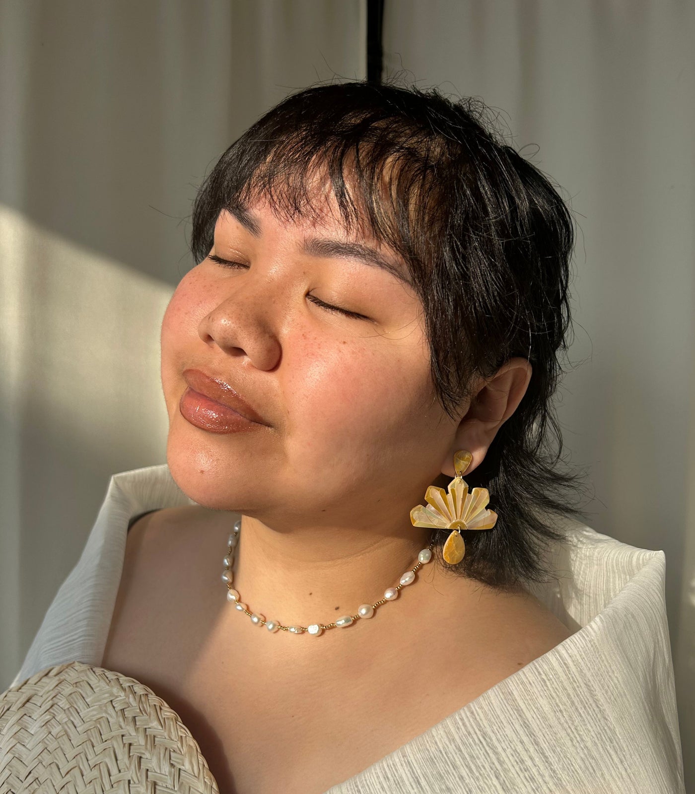 Araw Filipino Sun Earrings In Mother of Pearl - Handcrafted Filipino Jewelry  Arete