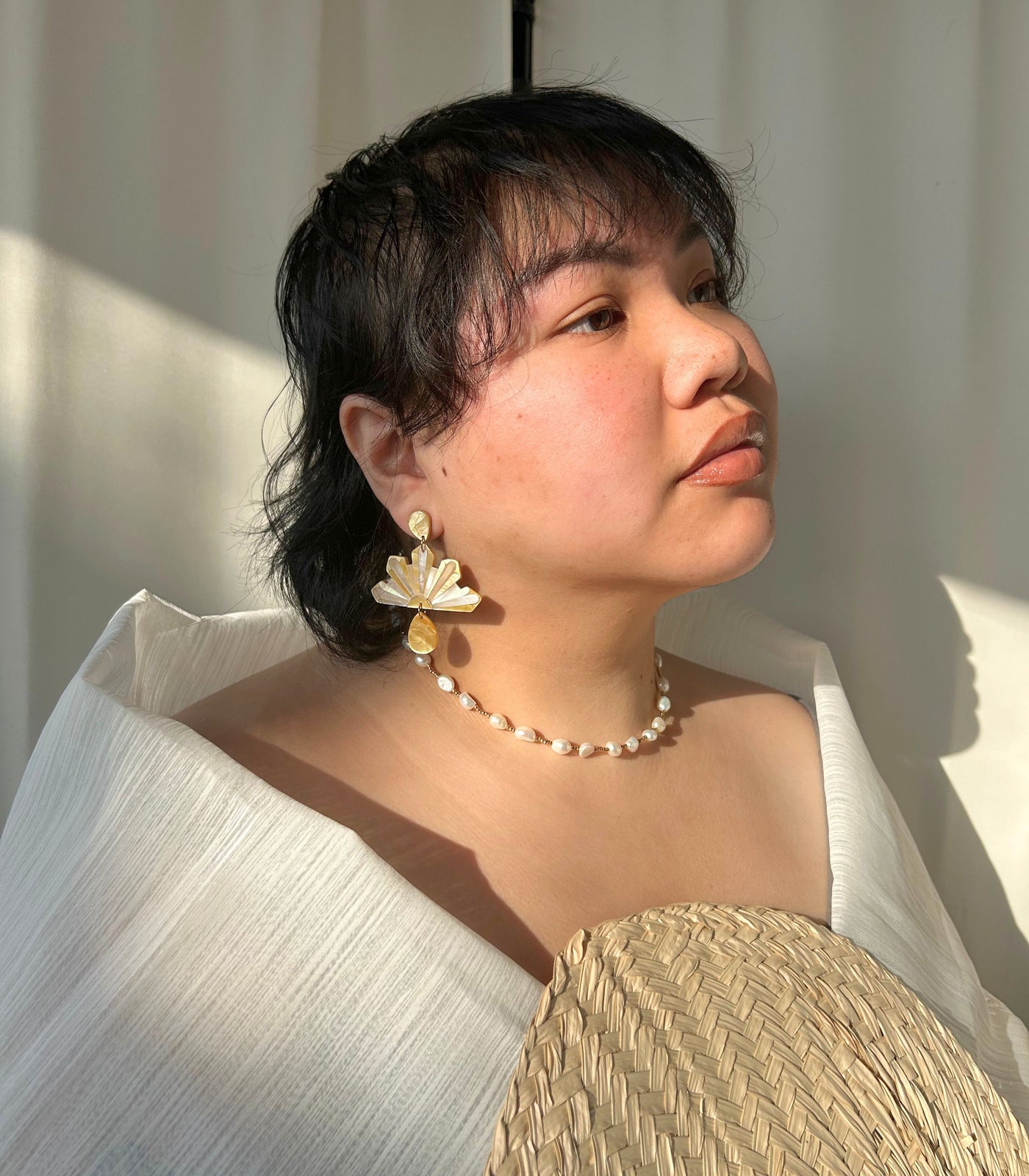 Araw Filipino Sun Earrings In Mother of Pearl - Handcrafted Filipino Jewelry  Arete