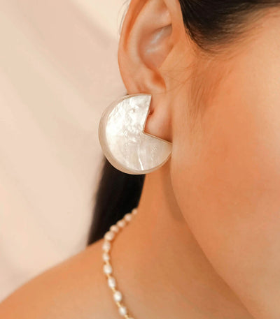 Capiz Crescent Stud Earrings - Arete