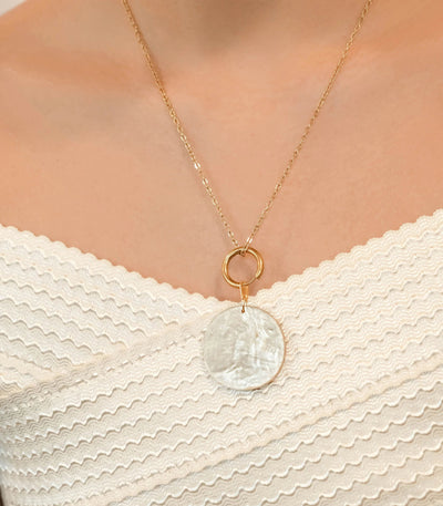 Capiz Reversible Circle Pendant Necklace - Arete