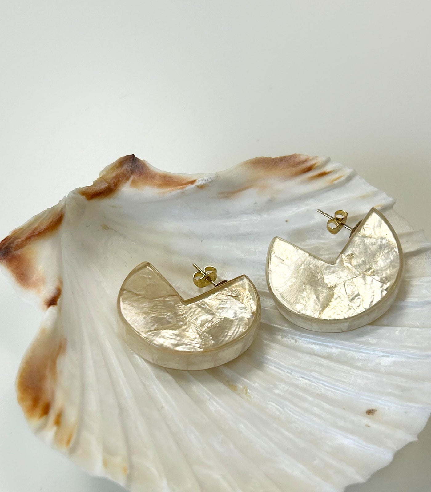 Capiz Crescent Stud Earrings