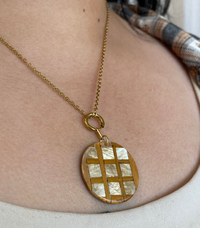 Capiz Reversible Circle Pendant Necklace