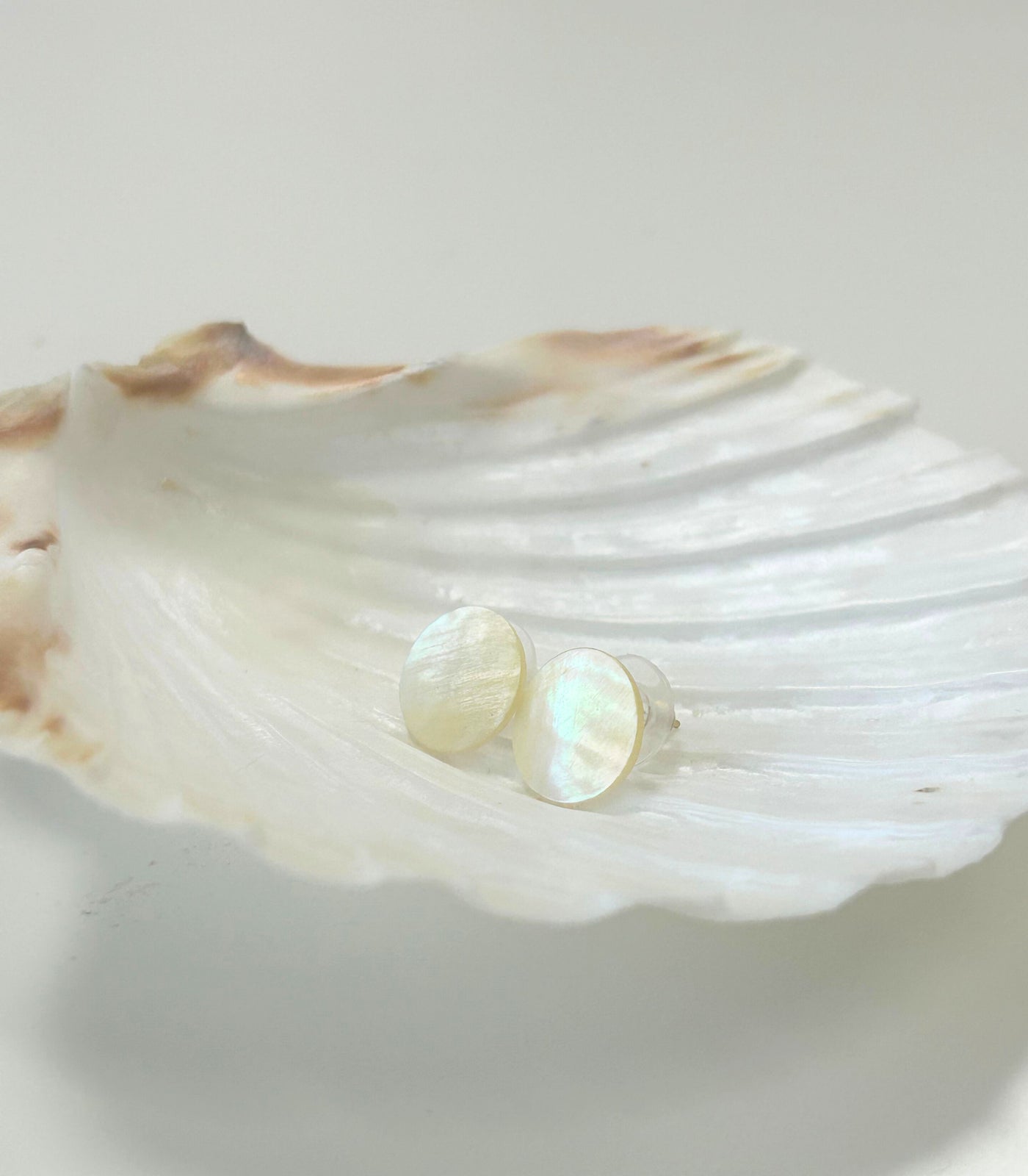 Concha Circle Stud Earrings in Mother of Pearl Shell