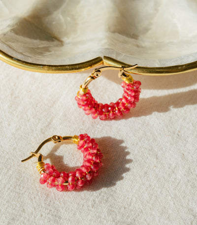Liwanag Mini Hoops in Ruby - Arete