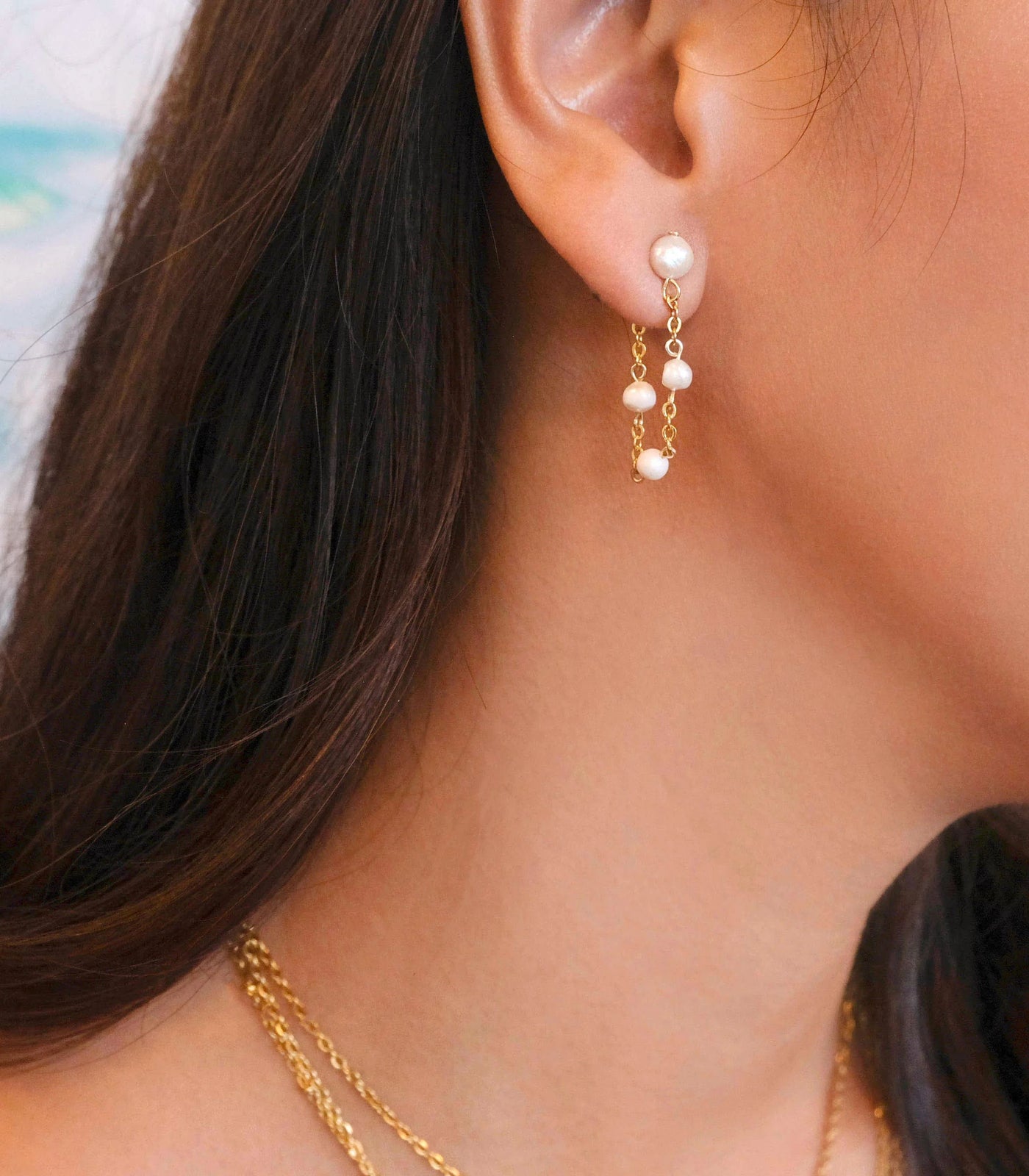 Malaya Two-Way Dangling Pearl Earrings - Arete