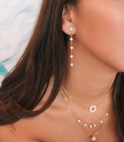 Malaya Two-Way Dangling Pearl Earrings - Arete
