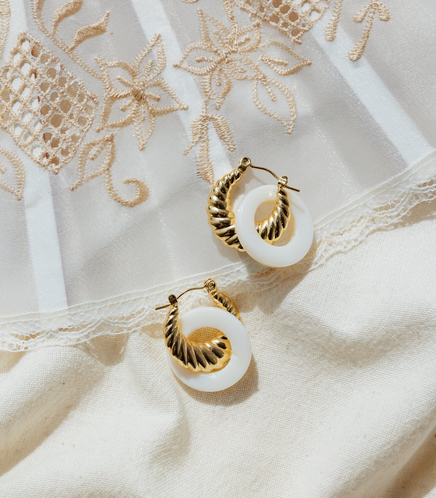 Nagkakaisa Gold Mother of Pearl Hoops Earrings - Arete