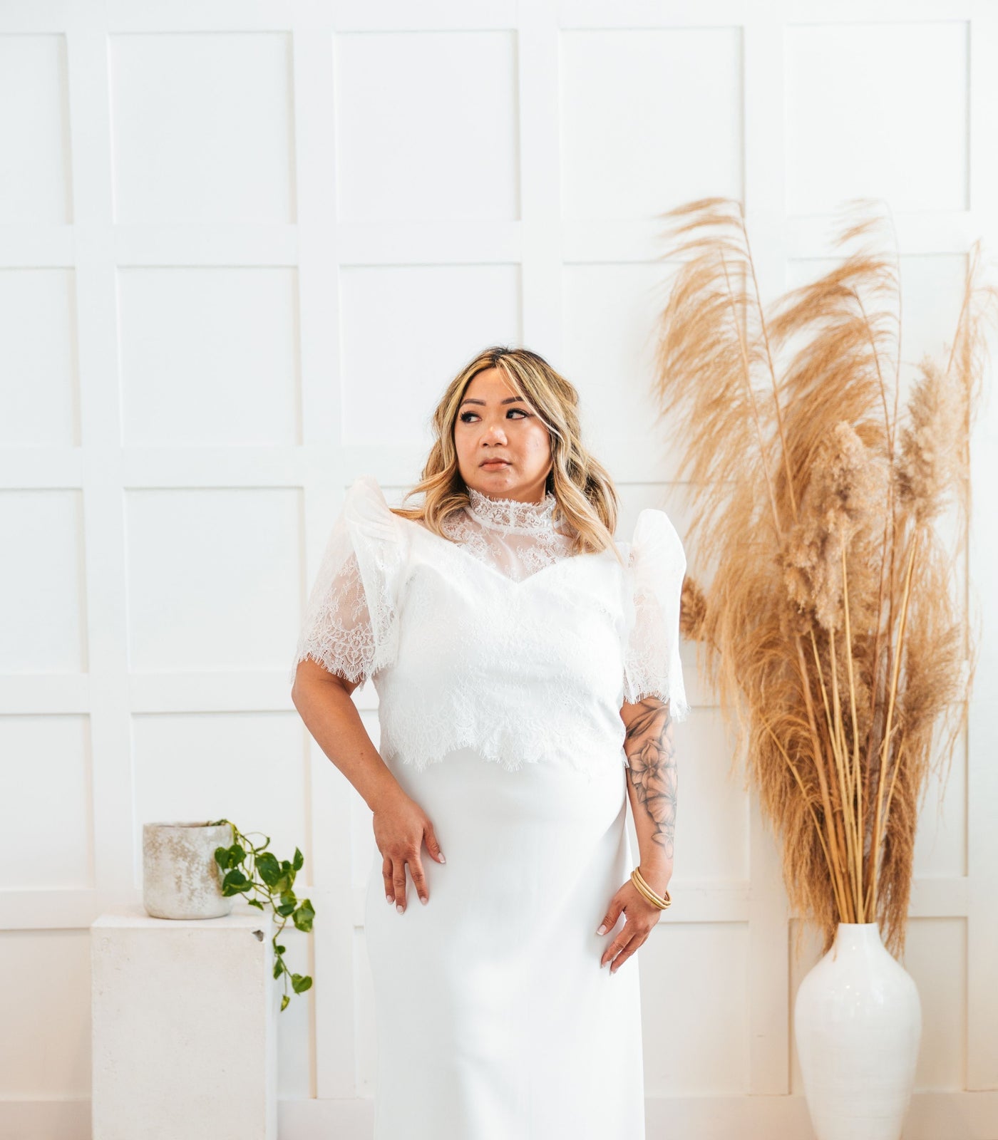 Scalloped Lace Mock Neck Terno Top