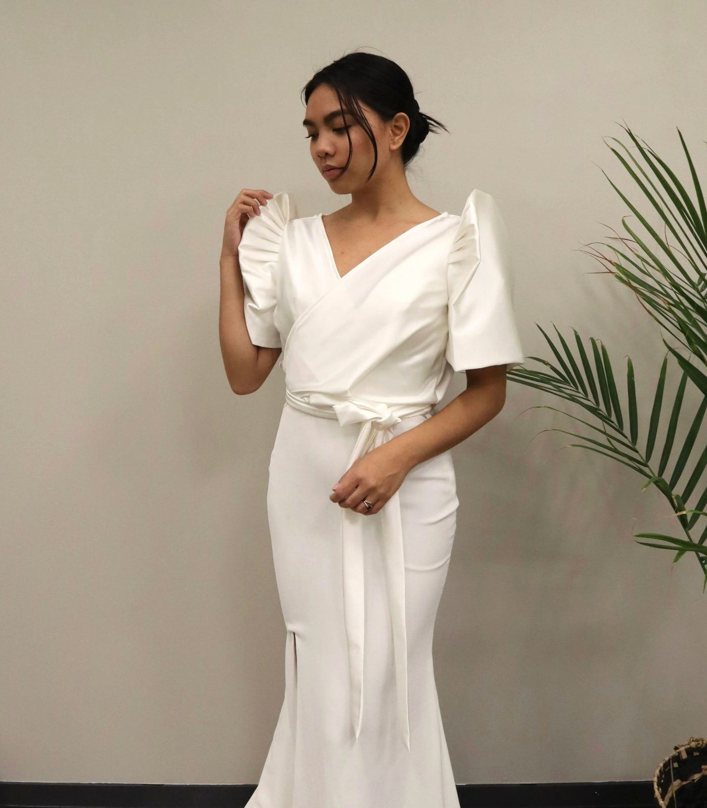 White Satin Terno Wrap Top