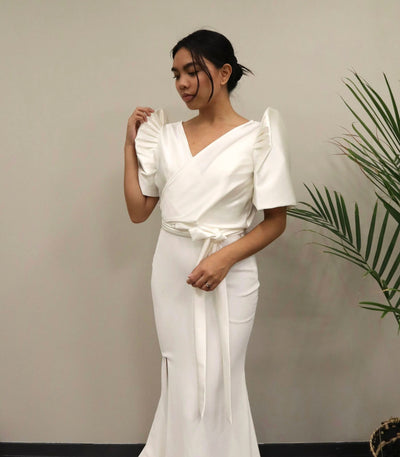White Satin Terno Wrap Top