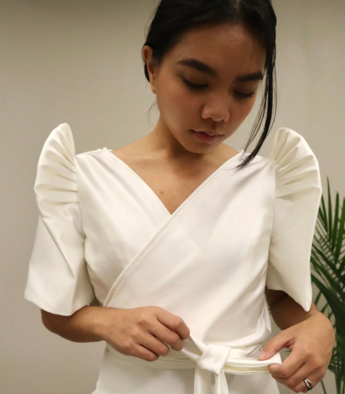 White Satin Terno Wrap Top