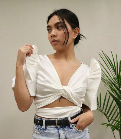 White Satin Terno Wrap Top