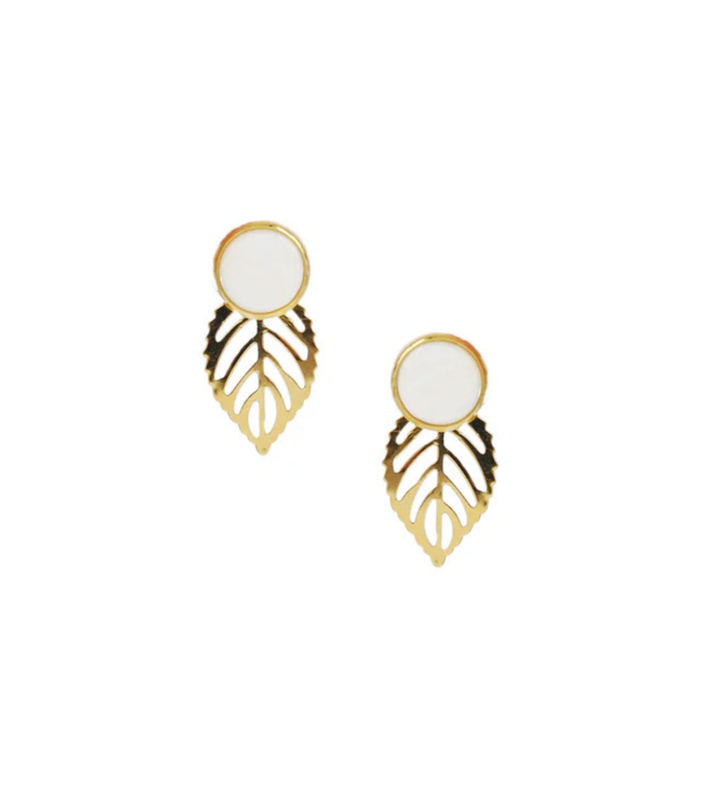 Gina Gold Leaf & Pearl Earrings – Multi-Wear Stud & Dangle in Mother of Pearl - Lily Jewelry