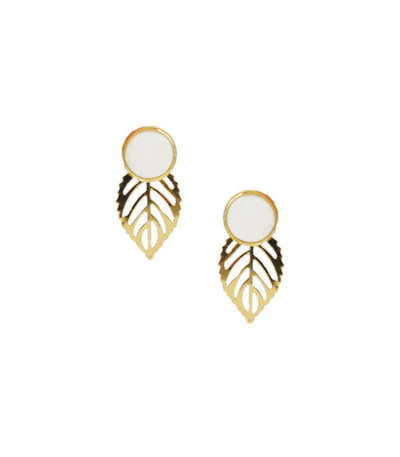 Gina Gold Leaf & Pearl Earrings – Multi-Wear Stud & Dangle in Mother of Pearl - Lily Jewelry