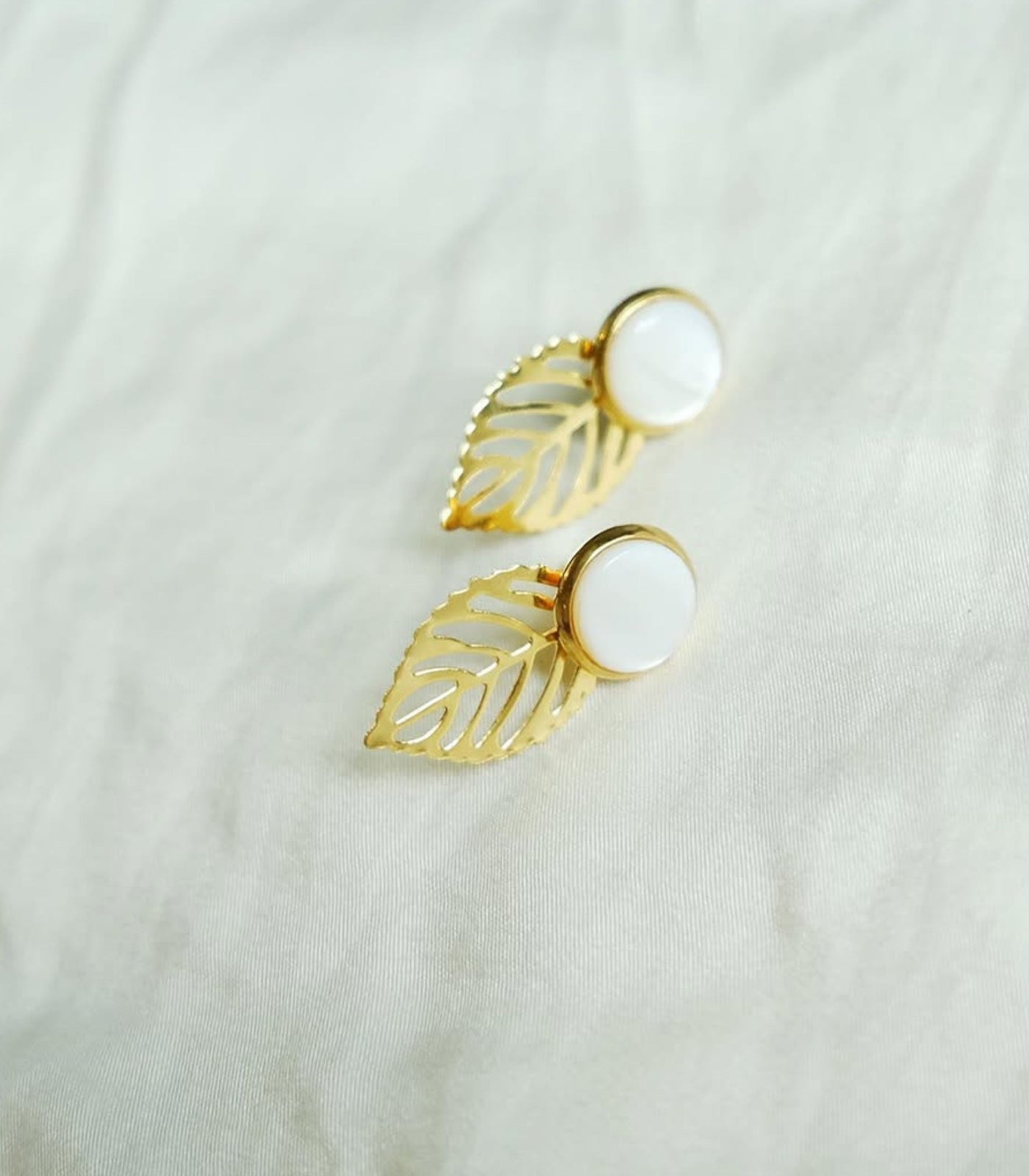 Gina Gold Leaf & Pearl Earrings – Multi-Wear Stud & Dangle in Mother of Pearl - Lily Jewelry