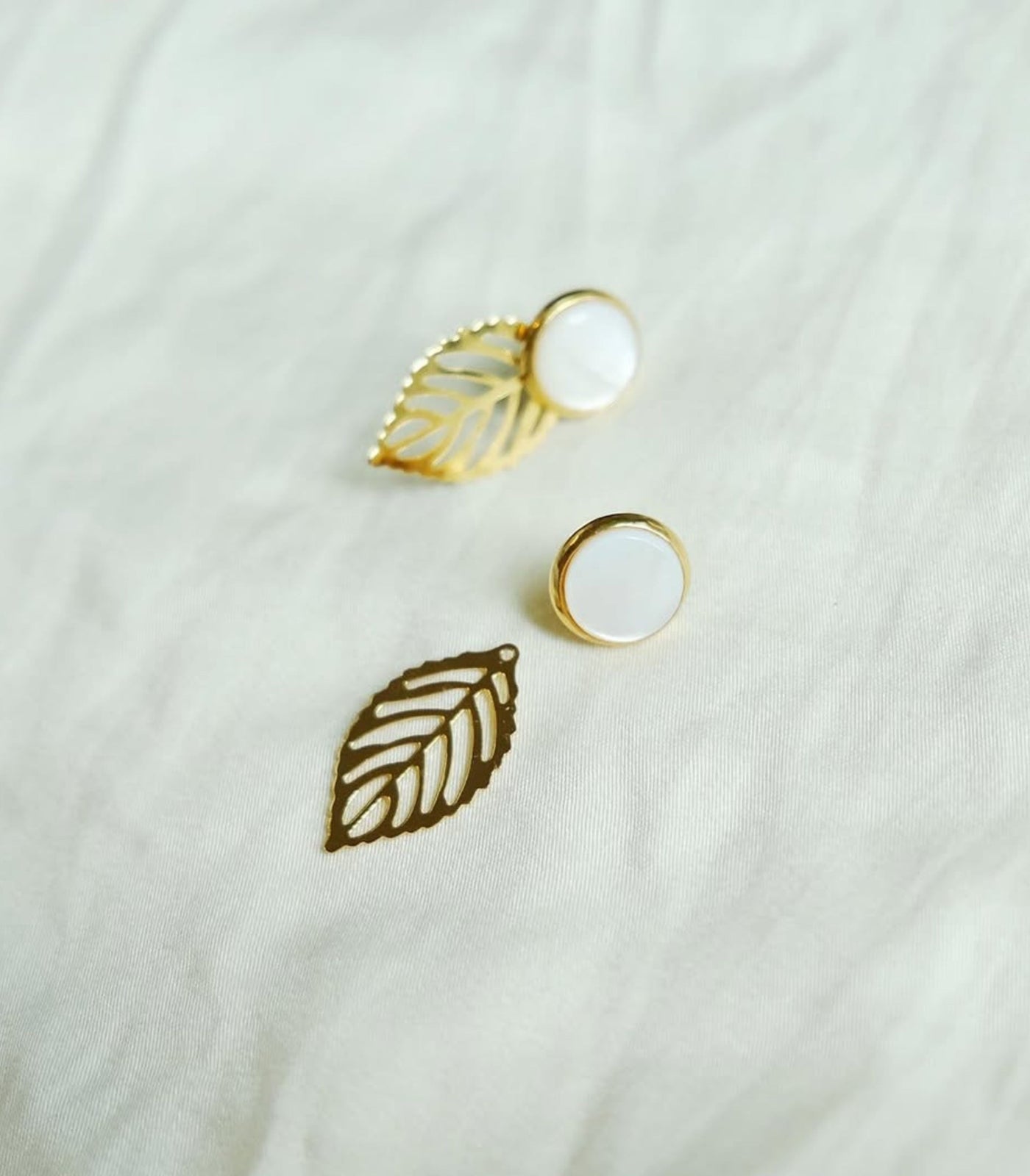 Gina Gold Leaf & Pearl Earrings – Multi-Wear Stud & Dangle in Mother of Pearl - Lily Jewelry