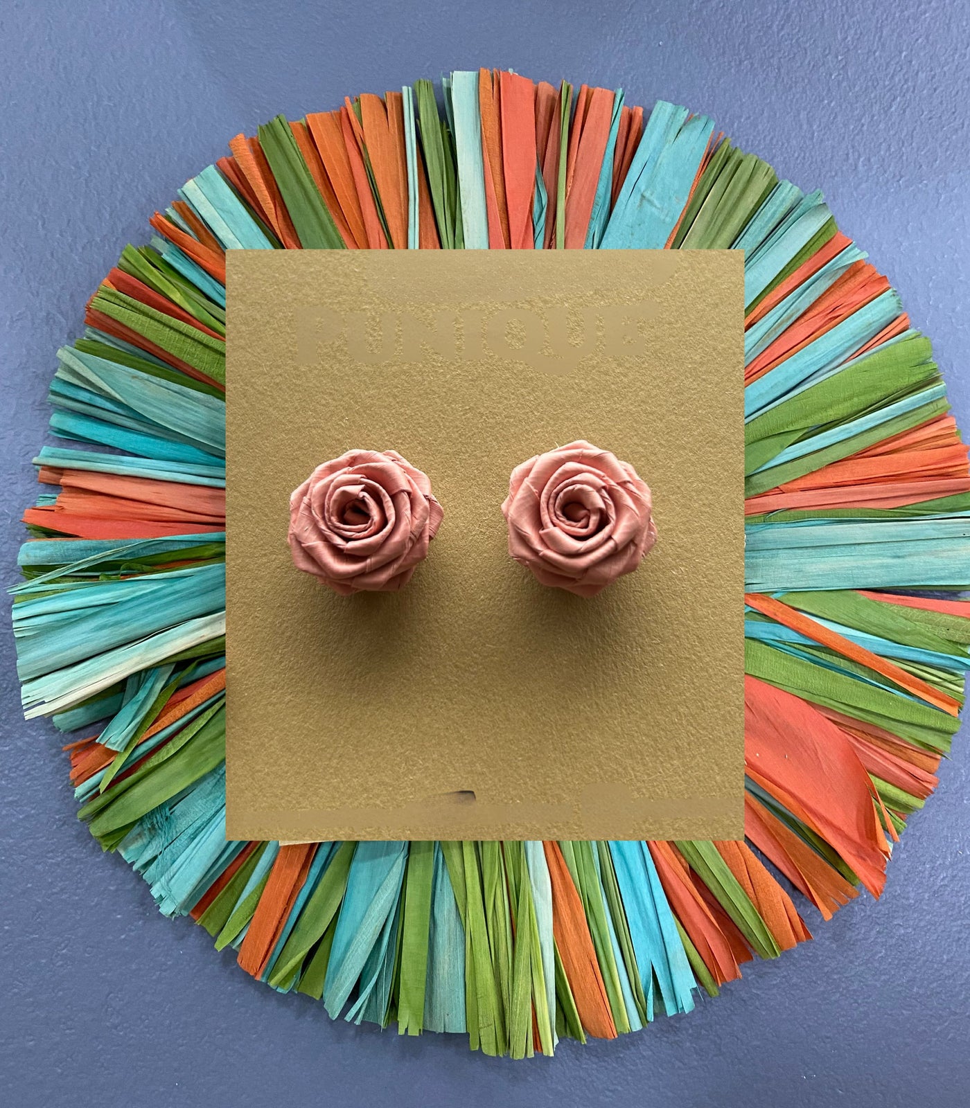 Handwoven Rosas Palm Leaf Earrings - Blush Pink - Punique