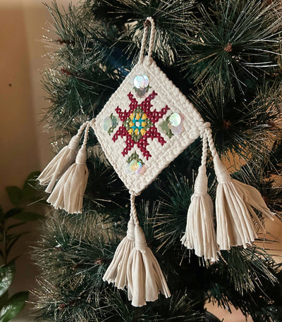 Handwoven Mini Parol Ornament in Pearly White - Rags2Riches