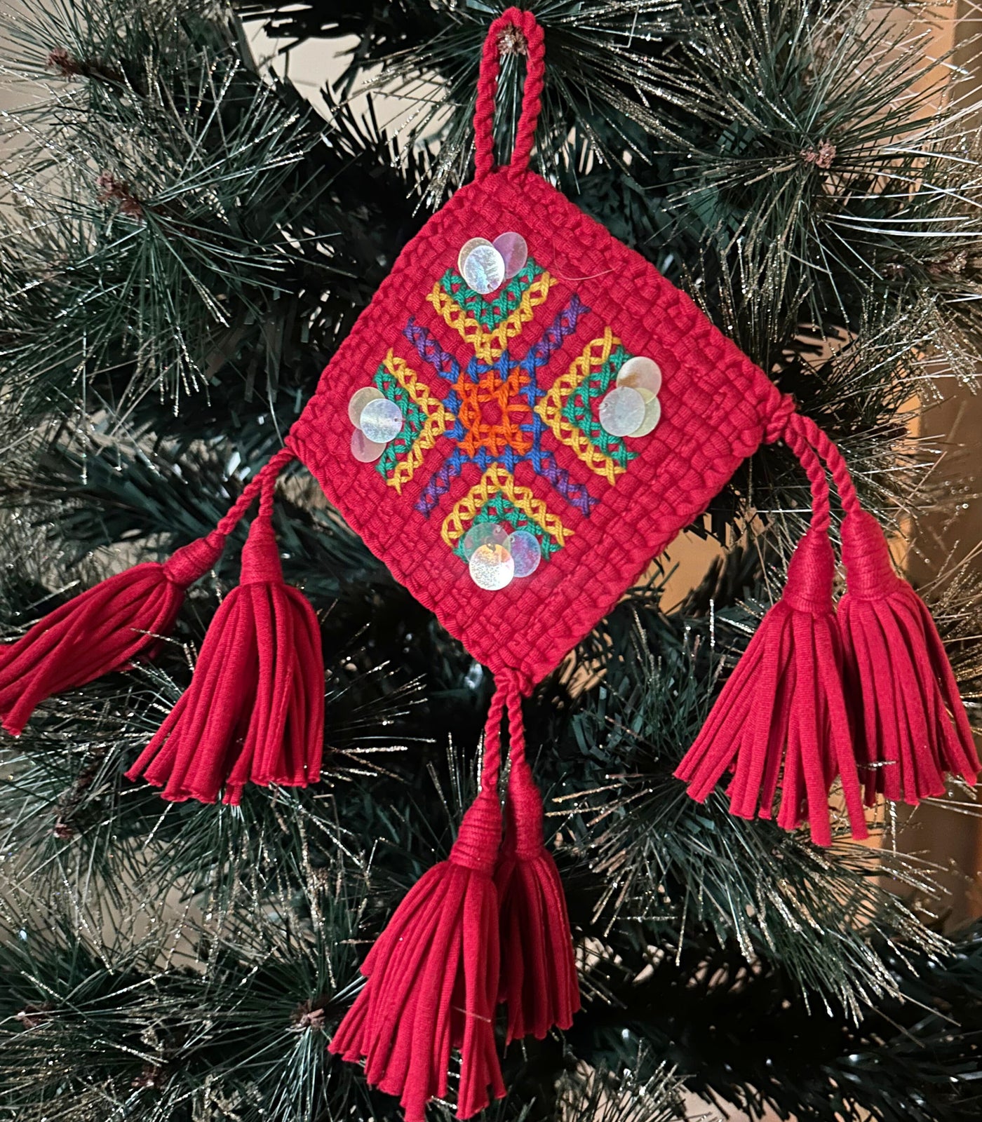 Handwoven Mini Parol Ornament in Ruby - Rags2Riches