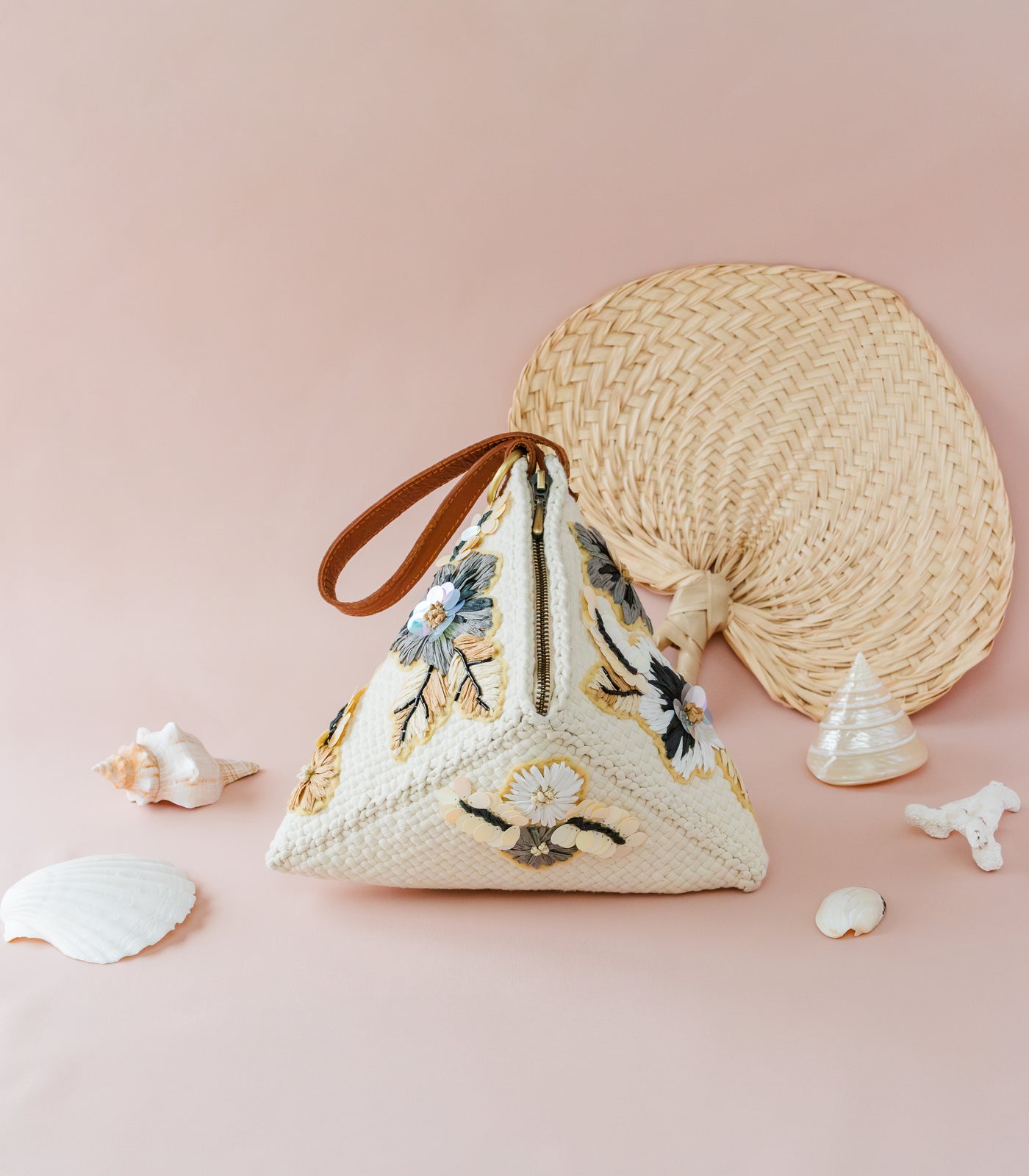 Puso Hardin Embroidered Pyramid Clutch in Beige - Rags2Riches