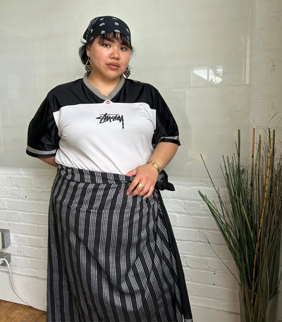 Traditional Tboli Malong - Handwoven Philippine Textile Wrap, Skirt & Blanket in Black Stripes - Sesotunawa and TUGED