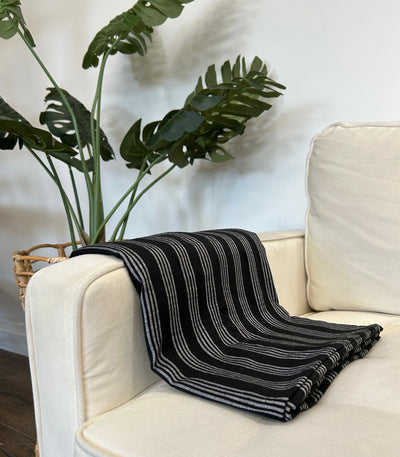Traditional Tboli Malong - Handwoven Philippine Textile Wrap, Skirt & Blanket in Black Stripes - Sesotunawa and TUGED