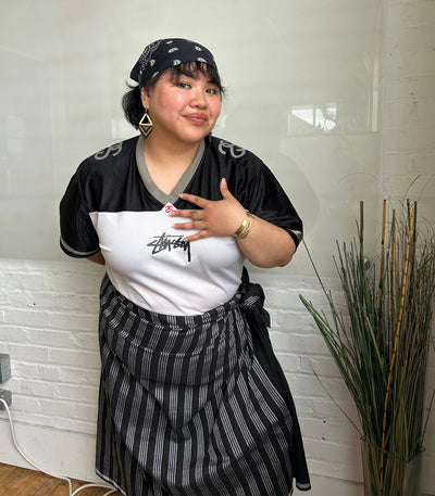 Traditional Tboli Malong - Handwoven Philippine Textile Wrap, Skirt & Blanket in Black Stripes - Sesotunawa and TUGED
