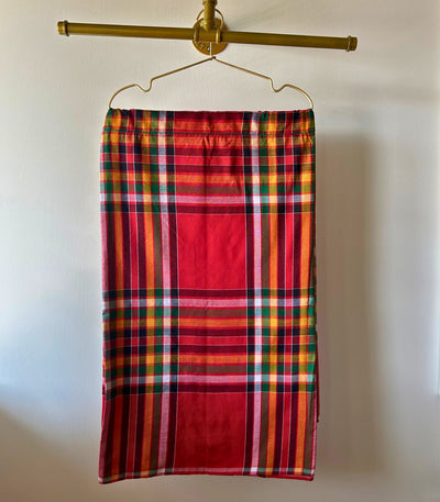 Traditional Tboli Malong - Handwoven Philippine Textile Wrap, Skirt & Blanket in Red Squares - Sesotunawa and TUGED