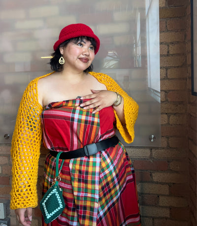 Traditional Tboli Malong - Handwoven Philippine Textile Wrap, Skirt & Blanket in Red Squares - Sesotunawa and TUGED