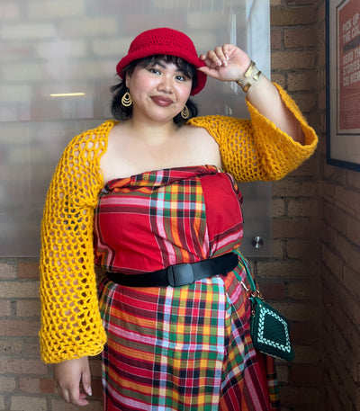 Traditional Tboli Malong - Handwoven Philippine Textile Wrap, Skirt & Blanket in Red Squares - Sesotunawa and TUGED