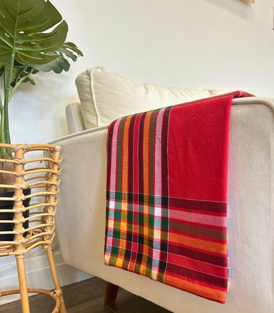 Traditional Tboli Malong - Handwoven Philippine Textile Wrap, Skirt & Blanket in Red Squares - Sesotunawa and TUGED