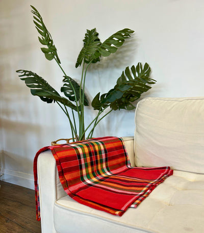 Traditional Tboli Malong - Handwoven Philippine Textile Wrap, Skirt & Blanket in Red Squares - Sesotunawa and TUGED