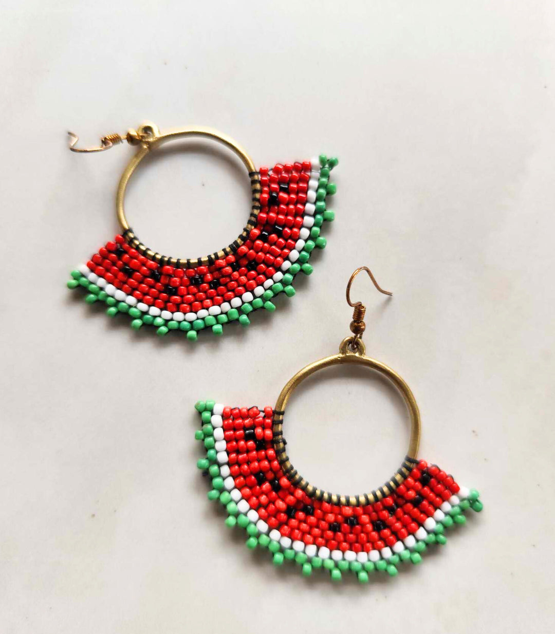 Watermelon Solidarity Beaded Hoops