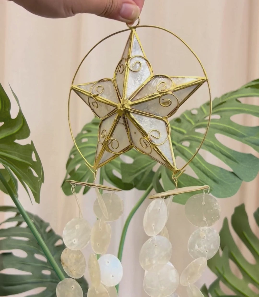 Pasko Capiz Mini Parol Chime Ornament 5" with tails