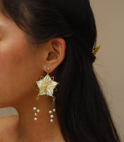 Parol Capiz Shell Earrings on a model - AMAMI