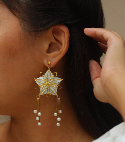 Parol Capiz Shell Earrings on a model - AMAMI