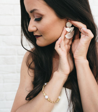 Pearl Tambourine Bracelet on a model - AMAMI