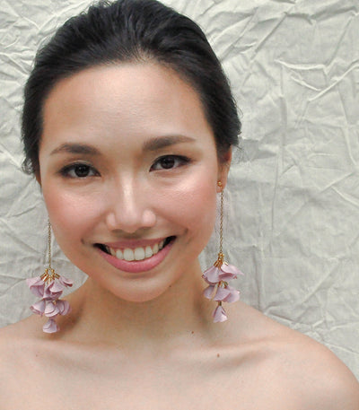 Bloom Drop Earrings with a model - Lilac - Arete