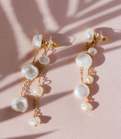 Guijo Double Drop Pearl Earrings - Arete