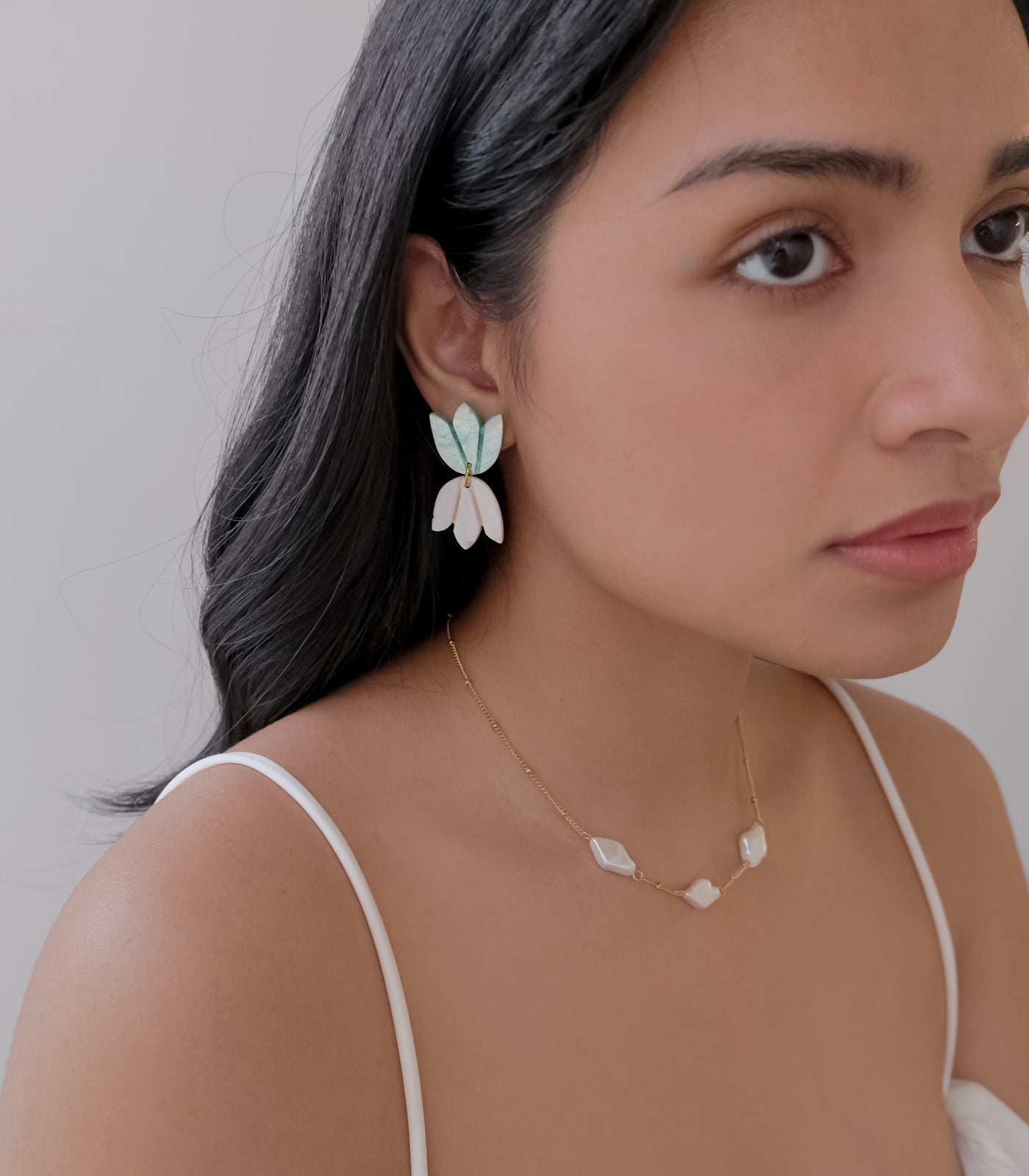 Guita Drop Earrings on a model - Arete