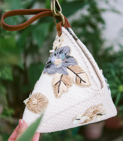 Puso Hardin Embroidered Pyramid Clutch in Beige - Rags2Riches