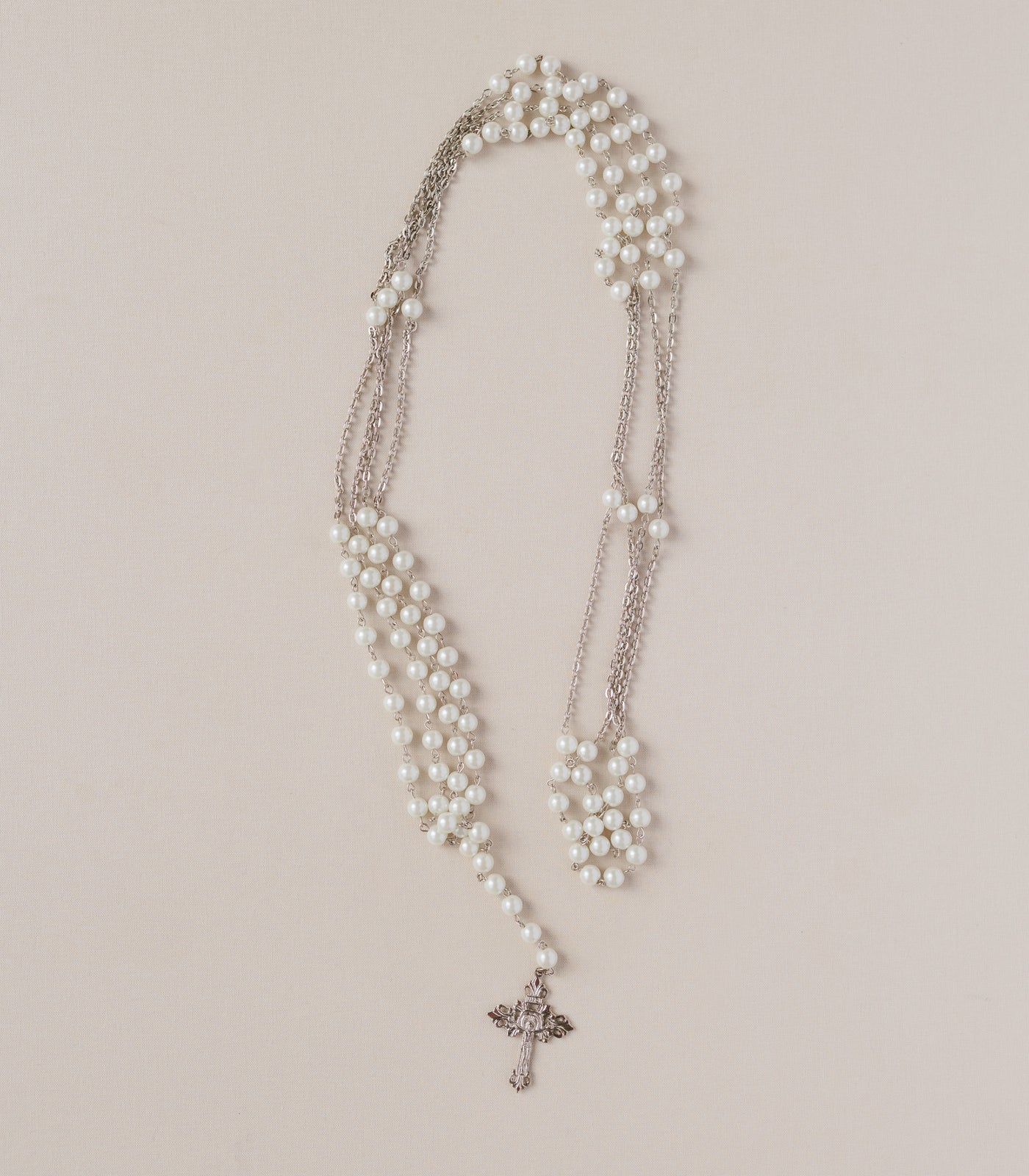 Glossy Pearl Rosary Wedding Unity Cord in  Silver - The Wedding Library
